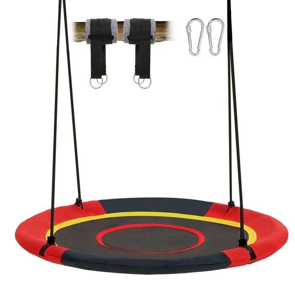 43 Inch Red and black Saucer Tree Swing, Without Strap Accessories, Waterproof Textilene Fabric, UV & Tear Resistant Round Disc Swing for Kids, Outdoor Play for Backyard Garden
