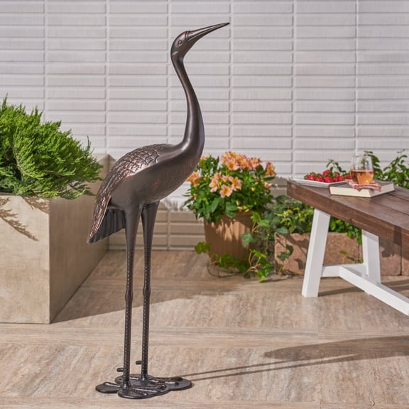 43 Inch Rust-Proof Cast Aluminum Crane Garden Statues Antique Bronze Finish Handcrafted Outdoor Patio Backyard Decor Figurines No Assembly Required