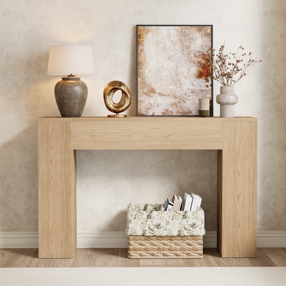 43 Inch Small Light Oak Console Table for Hallway Entryway Entrance | Farmhouse Wood Table, Small Console, for Living Room Behind Couch Sofa, Easy Assembly