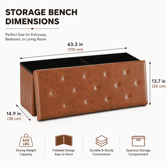 43-Inch Storage Pull-out Ottoman Bench