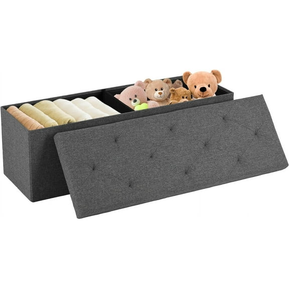 43 Inches Folding Storage Ottoman Bench, Large End of Bed Storage Foot Rest Stools Ottoman Storage Chest with Padded Seat for Bedroom, Living Room, Entryway, Holds up to 660 lb, Grey
