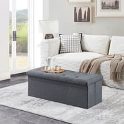 43 Inches Folding Storage Ottoman Bench, Ottoman with Storage, Foldable Ottoman Foot Rest, End of Bed Foot Rest Stool with Padded Seat, Load 400 lb, Storage Chest, Bedroom Bench for Living Room