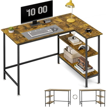 43" L Shaped Office Desk with Reversible Storage Shelves Can be Used as a Game Desk or Computer Desk Modern Design Corner Desk (Rustic)