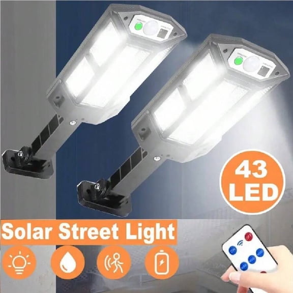 43 LED Wide Angle Solar Outdoor Street Light - Remote Control Motion Sensor Energy-Saving Flood Light for Yard, Pathway, Patio & Garden