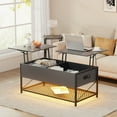 thumbnail image 1 of 43" Lift Top Coffee Table with Power Outlets,3-Color Dimmable LED Rising Dining Table with 2 Hidden Storage Shlef,Wooden Retro Central Table with USB-C,Auto Sensor Light,Adjustable Feet, 1 of 7