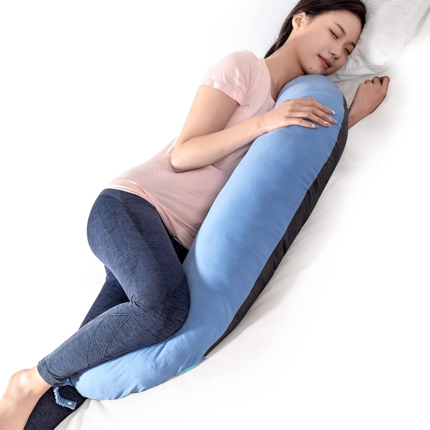 43" Long C Shaped Body Pillow for Adults Men Women, Side Sleeper Pillow for Neck Shoulder Back Pain Relief, Cooling Post Sugery Pillow Pregnancy Pillow, Blue Black Washable Pillowcase (XL)