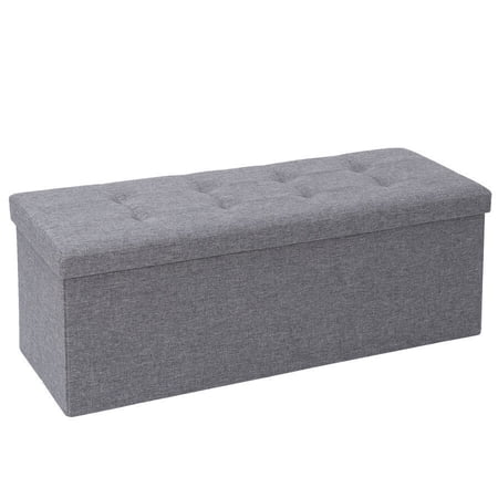 43" Long Durable Ottoman Bench Storage Bench Chest Food Stool 8 Stitchings, Grey