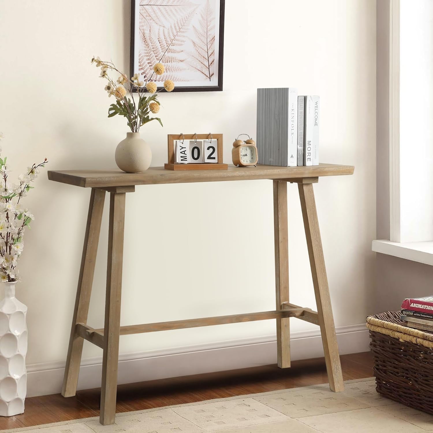 Wnutrees 43" Long Farmhouse Console Table, Rustic Solid Wood Sofa Table ...