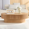 thumbnail image 1 of 43." Natural Ash Oval Coffee Table for Living Room, Wood Drum Pedestal Table Farmhouse Boho Modern Nesting Round Center Table with Handcrafted for Small Space Apartment, Easy Assembly, 1 of 7