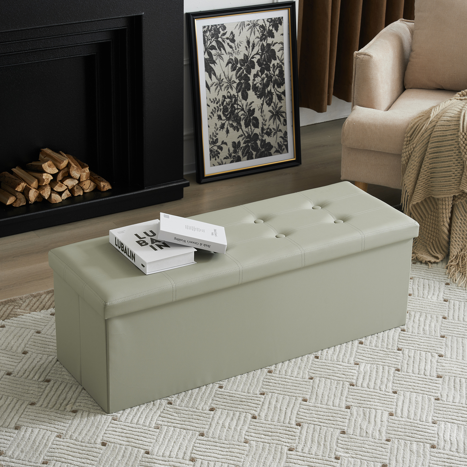 43" Ottoman with Storage Bench for Bedroom, Long End of Bed Seat with