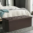 thumbnail image 1 of 43" Ottoman with Storage Bench for Bedroom, Long End of Bed Seat with Storage Ottoman Bench, Large Folding Faux Leather Footrest Toy Chest for Living Room, Brown, 1 of 8