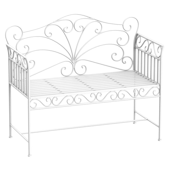 43" Outdoor Bench, Metal Patio Bench with Armrests, Garden Bench for Backyard, Cream White