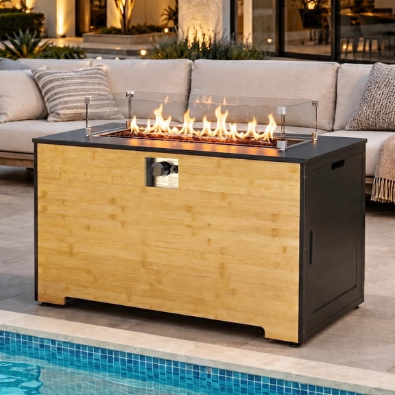 43" Outdoor Propane Fire Pit Table, 50,000 Btu Gas Fireplace, CSA Certified Rectangular Heater For Patio, Garden & Dining