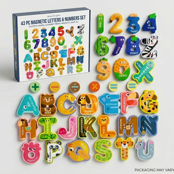 43 PCS Large Size Magnetic Letters with Cute Animal Design, Colorful Uppercase Alphabet Toys Set for Educational Learning Game