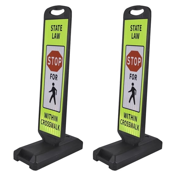 43" Pedestrian Crossing and Stop Sign, 2-Pack Double-Sided Reflective Safety Signs with Water-Filled Base for School Zone, Traffic Control, Driveway