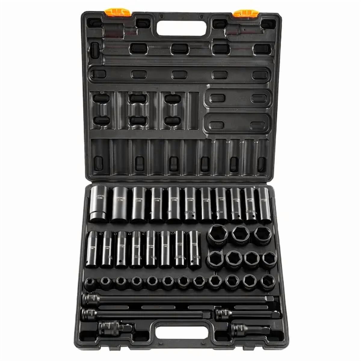 43-Piece 1/2 Inch Impact Socket Set with Metric 6-Point Sockets 9-30mm for Heavy-Duty Use-Standard and Deep Drive Socket Assortment