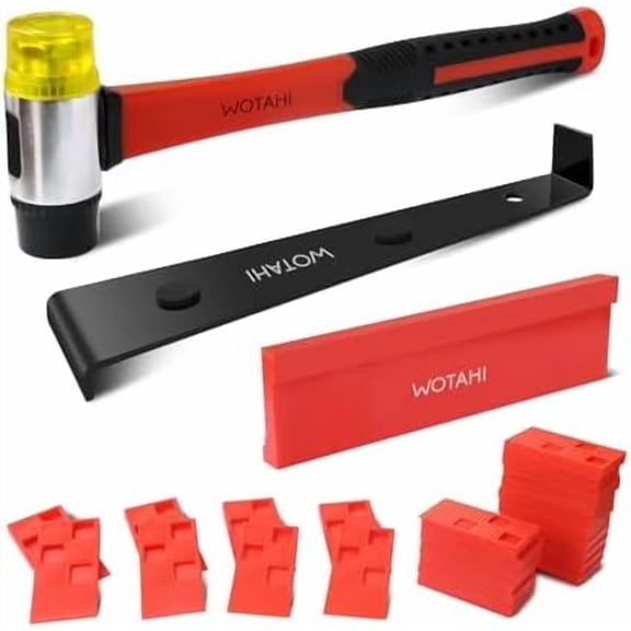 43-Piece Pro Laminate Flooring Installation Tools Kit - 35 mm Double-Faced Fiberglass Handle Hammer, 40 Floor Spacers, Heavy Duty Pull Bar and Tapping Block for Hardwood, Laminate and Vinyl