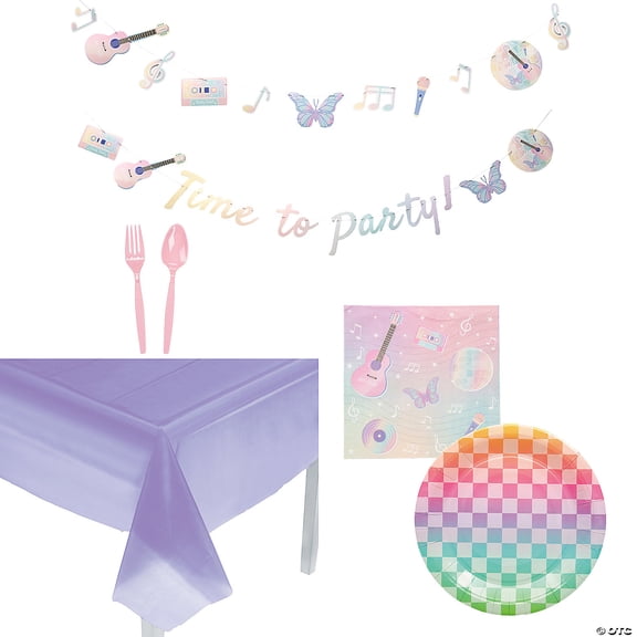 43 Pieces Pastel Music Party Disposable Tableware Kit for 8 Guests