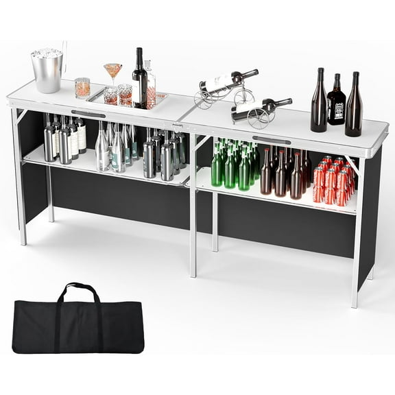 43" Portable Bar Table, 3-Tier Shelves, Carry BagMobile Bar Table for Events, Party, Camping, Picnic, Tradeshow, Outdoor & Indoor with Black Skirt(2, 43") (2) (White, 78")