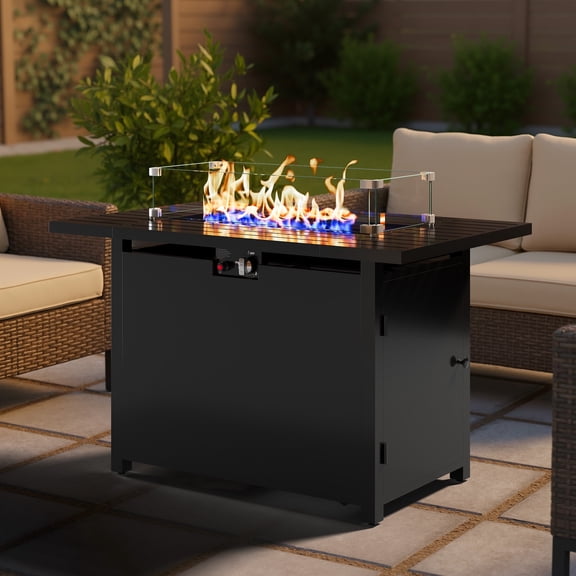 Heynemo 43" Outdoor Propane Fire Pit Table with Waterproof Cover, 2-in-1 50,000 BTU Gas Fire Table with Lid & Decorative Lava Rocks