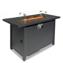 43" Propane Fire Pit with Wind Guard, 50,000 BTU 2 in 1 Auto-Ignition Rectangular Natural Fire Pits Table w/ Volcanic Stone and Steel Lid for Outside, Porch, Patio