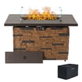 thumbnail image 1 of 43" Propane Gas Faux Stone Fire Pit Table Outdoor Rectangular Firepit 50,000 BTU with Lid,Glass Wind Guard,Bead,Waterproof Cover,Brown, 1 of 10