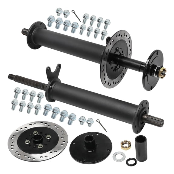 43" Rear Axle Kit 6T Spline 25mm Shaft, Heavy Duty Differential Axle Assembly with 4 Lug 110mm Wheel Hubs & Brake Discs for Taotao Go Kart ATV Golf Cart Quad Buggy Tricycle Drift Trike Four Wheelers