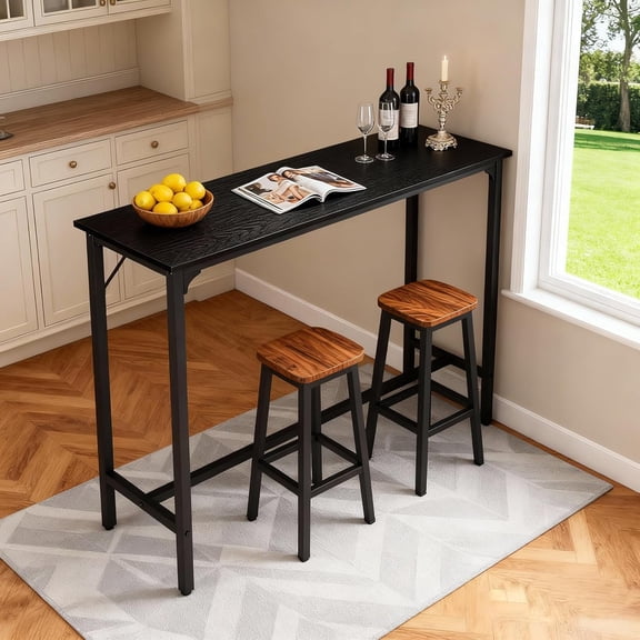 43" Rectangular Bar Table, High Top Counter Height Table with Sturdy Metal Legs and Triangular Support, for Small Space, Dining & Kitchen, Home, Easy Assembly, Black