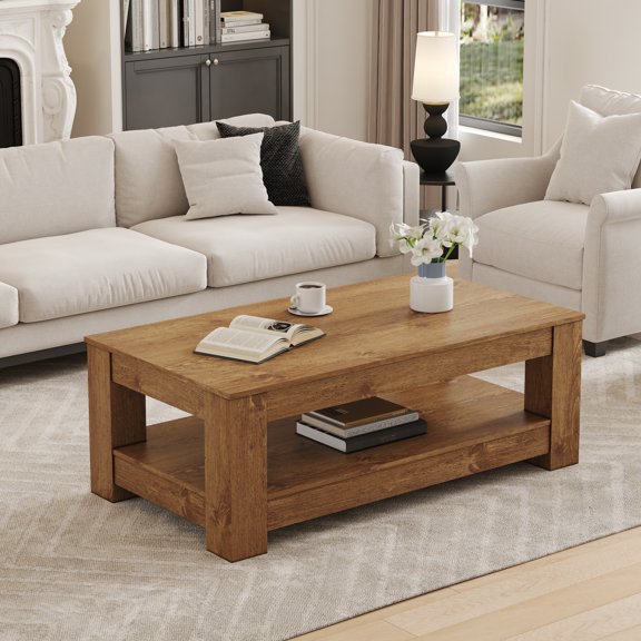 43" Rectangular Coffee Table, MDF Double Layered Coffee Table for Living Room, Bedroom