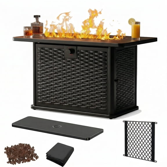 43.2" Rectangular Propane Fire Pit Table - 62,000 BTU Gas Fire Pit with Waterproof Cover & Lava Rocks for Outdoor Garden, Deck, Backyard, CSA-Certified