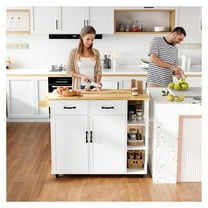 43" Rolling Kitchen Island Table on Wheels with Drop Leaf, Storage Cabinet, 2 Drawer, Spice/Towel Rack, Kitchen Cart