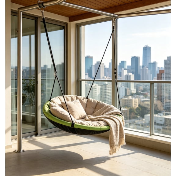 43" Saucer Swing for Outdoor Use - Durable Textilene Fabric, Galvanized Steel Frame, 600lbs Capacity, Adjustable Ropes (Green)