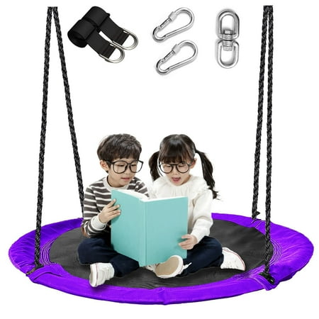 43" Saucer Tree Swing 700lbs Round Swing For Kids,Waterproof 360 Rotate, w/ 1 Swivel,2 Adjustable Ropes&2 Hanging Straps,Easy To Install,Outdoor Backyard Playground