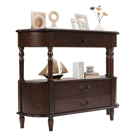 BFJDM Contemporary 3 Drawers Solid Wood Console Table, Espresso