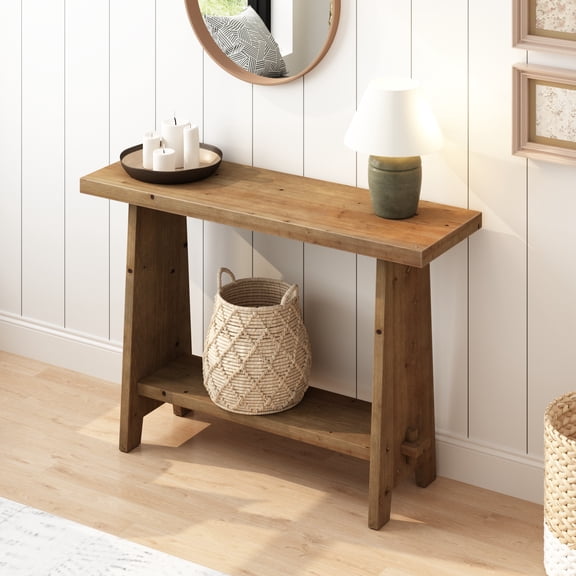 43'' Solid Wood Console Table with Storage Shelf, Small Entryway Sofa Table for Living Room Entrance, Natural