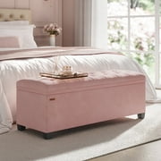 SONGMICS 43" Storage Ottoman Bench End of Bed Bench Pink Ottoman with Storage Load up to 660 lb for Living Room Bedroom