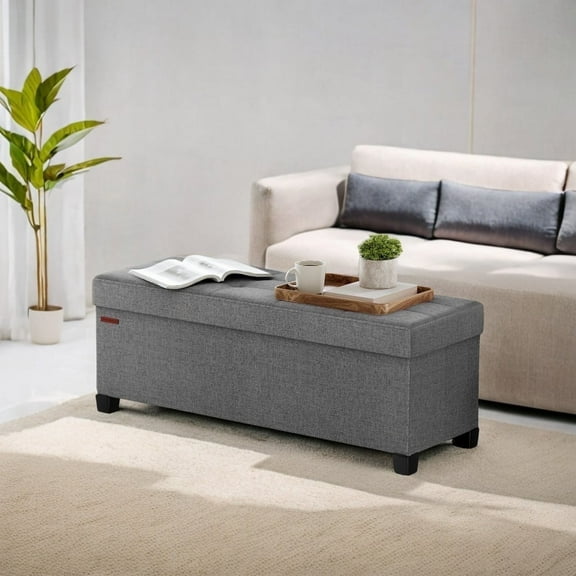 SONGMICS 43.3" Storage Ottoman Bench Ottoman with Storage Coffee Table Holds Up to 660 lb for Living Room Dove Gray