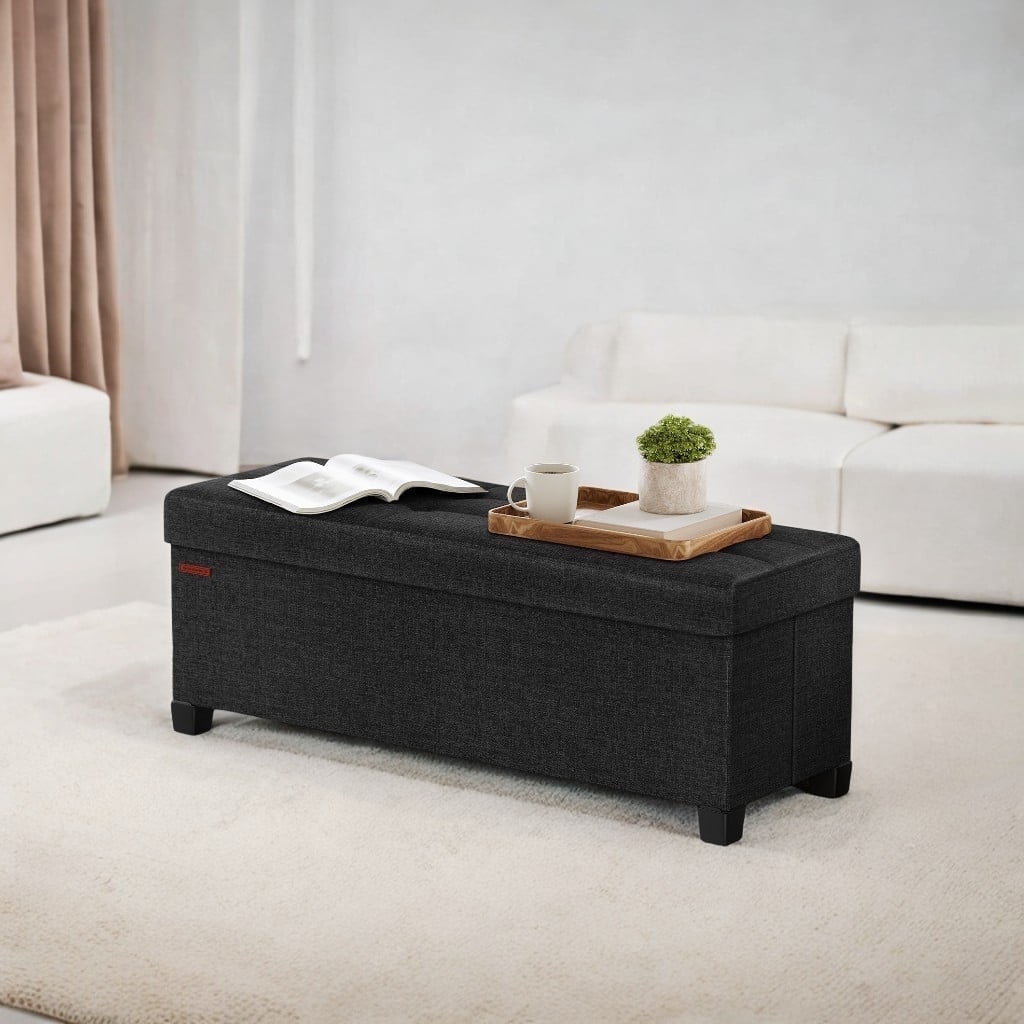 SONGMICS 43" Storage Ottoman Bench Foldable Ottoman with Storage Ottoman for Bedroom Living Room Ink Black