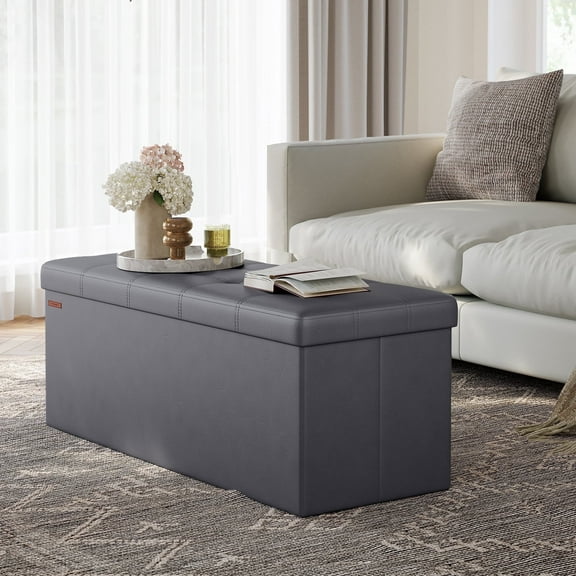 SONGMICS 43" Storage Ottoman Bench Folding Ottoman with Storage Hold up to 660lb for Living Room Bedroom Dark Gray