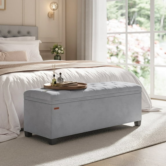 SONGMICS 43" Storage Ottoman Bench Foot Rest with Legs End of Bed Bench Storage Chest Load up to 660 lb for Living Room Bedroom Dove Gray