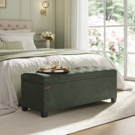 SONGMICS 43" Storage Ottoman Bench Foot Rest with Legs End of Bed Bench Storage Chest Load up to 660 lb for Living Room Bedroom Forest Green
