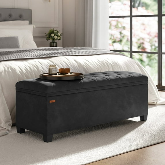 SONGMICS 43" Storage Ottoman Bench Foot Rest with Legs End of Bed Bench Storage Chest Load up to 660 lb for Living Room Bedroom Ink Black