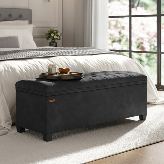 SONGMICS 43" Storage Ottoman Bench Foot Rest with Legs End of Bed Bench Storage Chest Load up to 660 lb for Living Room Bedroom Ink Black