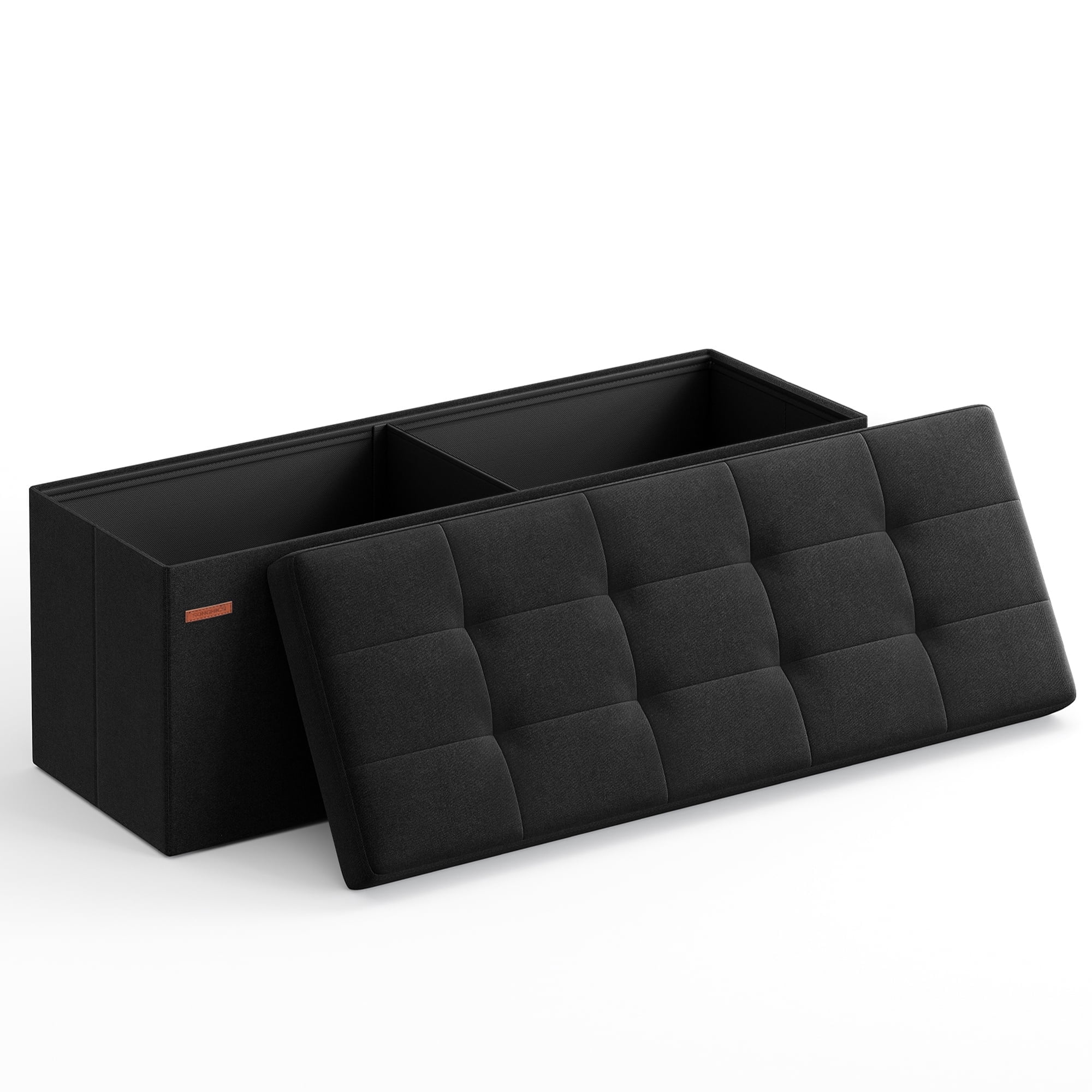 SONGMICS 43" Storage Ottoman Bench Hold up to 660lb Ottoman with Storage Footstool Bedroom Bench with Storage Black
