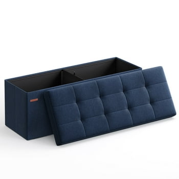 SONGMICS 43" Storage Ottoman Bench Folding Ottoman with Storage Hold up to 660lb Footstool for Living Room Navy Blue