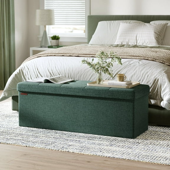 SONGMICS 43" Storage Ottoman Bench Hold up to 660lb Ottoman with Storage Retro Green