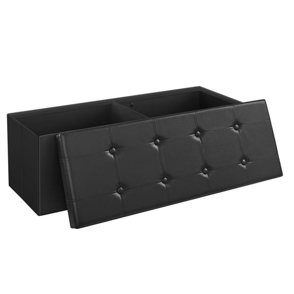 SONGMICS 43" Storage Ottoman Bench Leather Ottoman with Storage Hold up to 660lb Folding Footstools for Bedroom Black