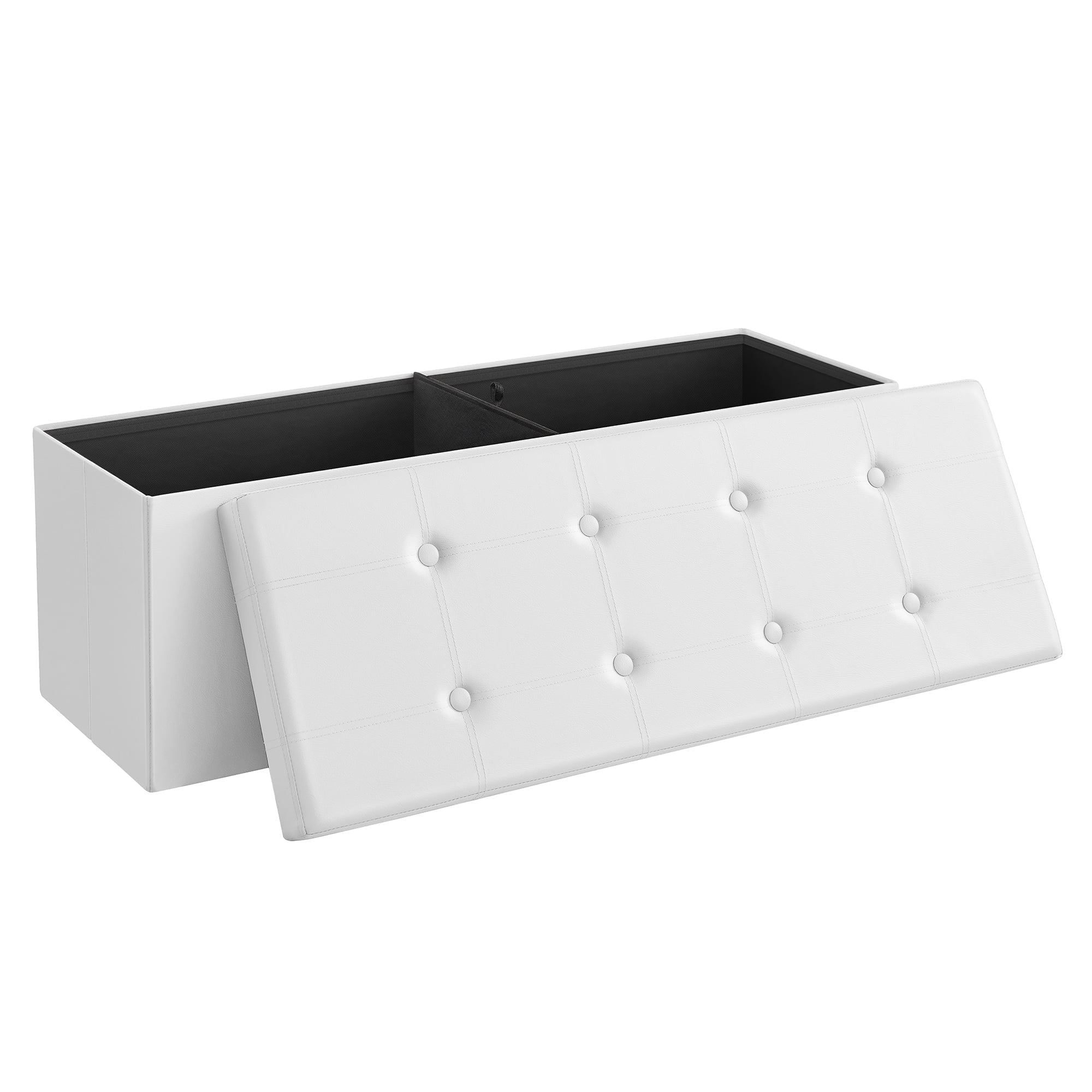 SONGMICS 43" Storage Ottoman Bench Leather Ottoman with Storage Hold up to 660lb Folding Footstools for Bedroom Living Room White