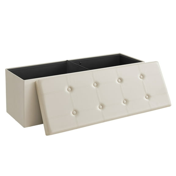 SONGMICS 43" Storage Ottoman Bench Leather Ottoman with Storage Hold up to 660lb Footstools for Bedroom Beige