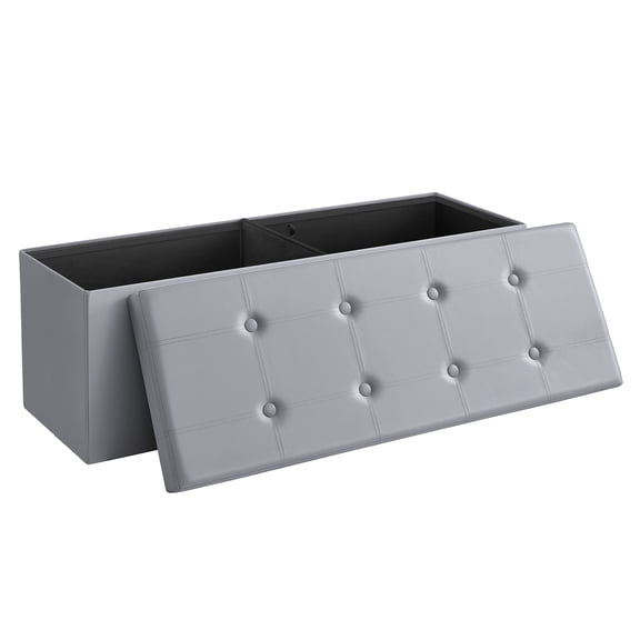 SONGMICS 43" Storage Ottoman Bench Leather Ottoman with Storage Hold up to 660lb Footstools for Bedroom Gray